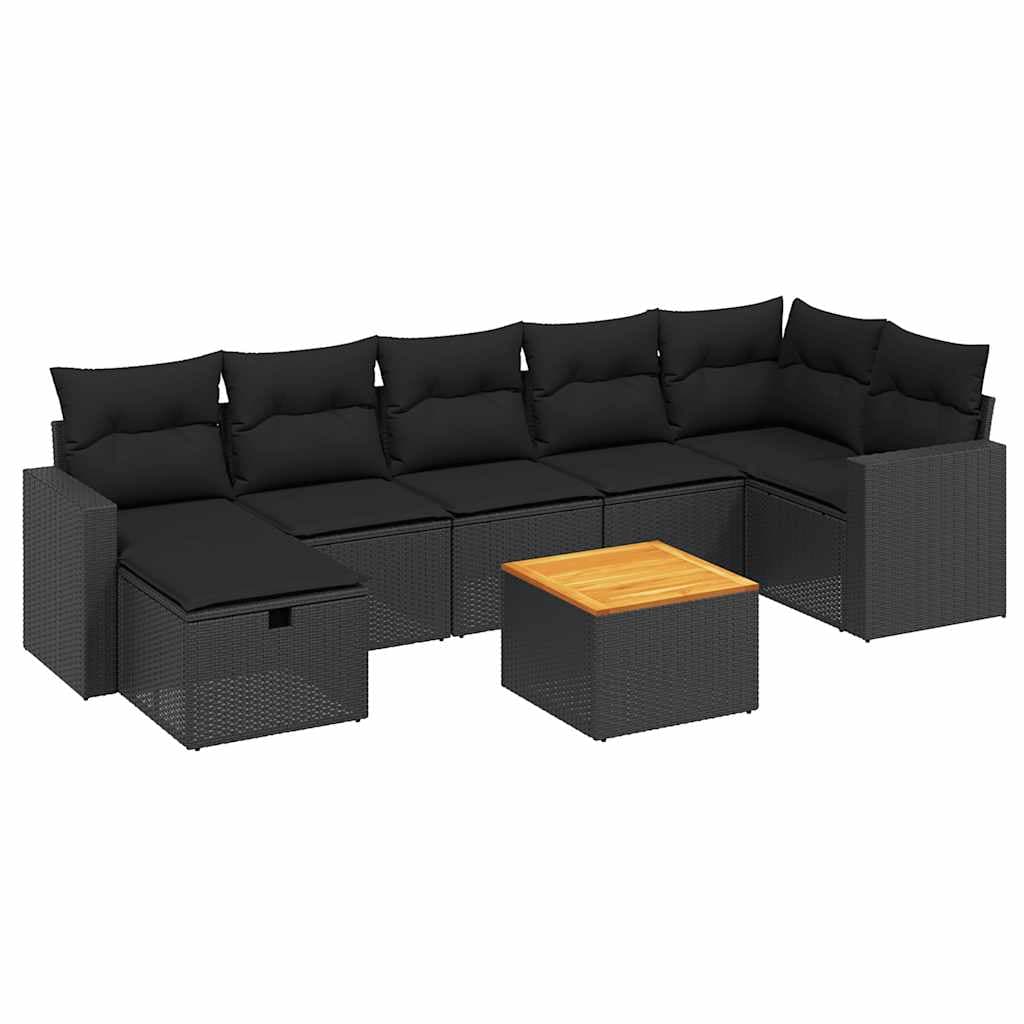 vidaXL 8 pcs conjunto sofás de jardim com almofadões vime PE preto