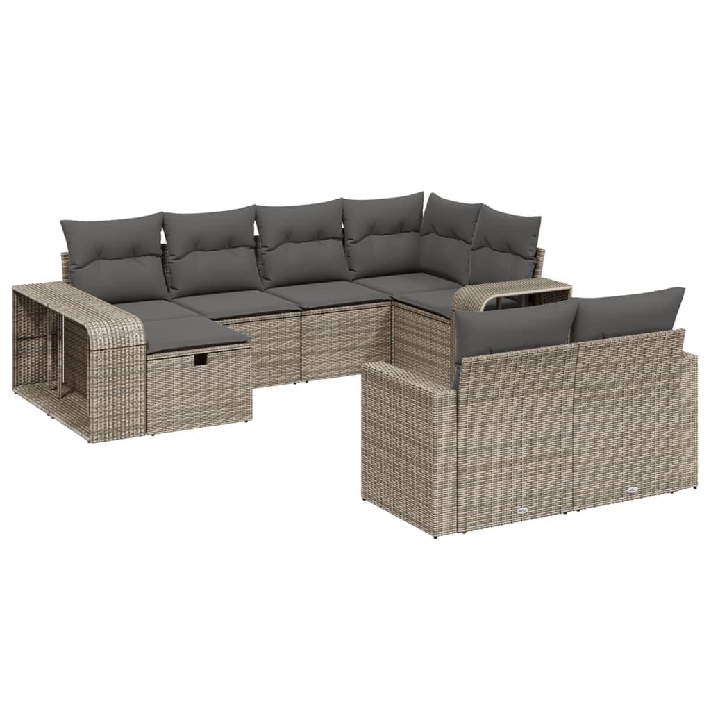 vidaXL 10 pcs conjunto sofás de jardim c/ almofadões vime PE cinzento