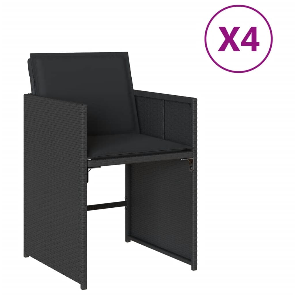 vidaXL Cadeiras de jardim com almofadões 4 pcs vime PE preto