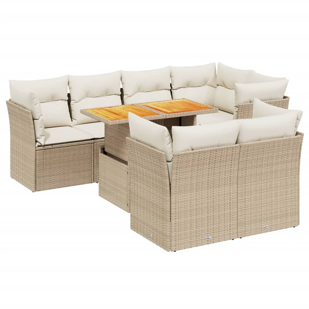 vidaXL 8 pcs conjunto de sofás p/ jardim com almofadões vime PE bege