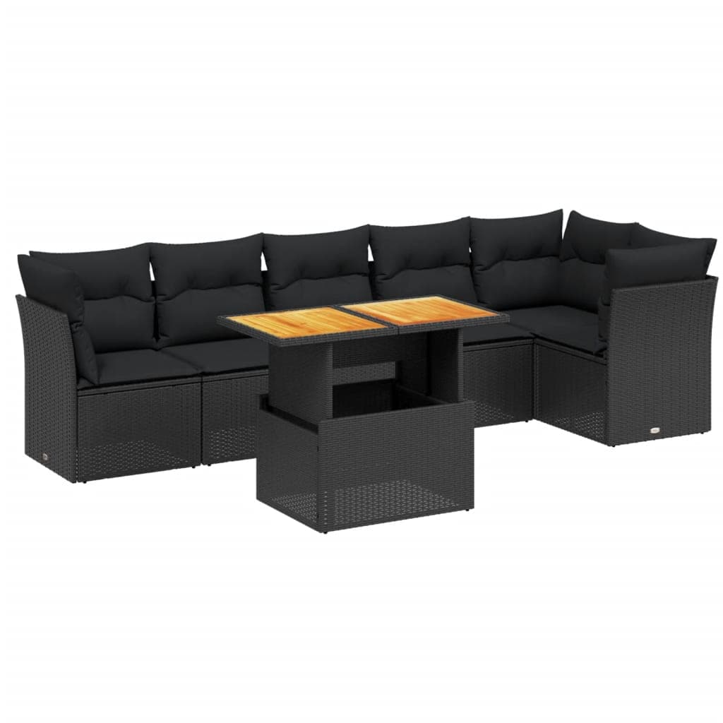 vidaXL 7 pcs conjunto de sofás p/ jardim c/ almofadões vime PE preto