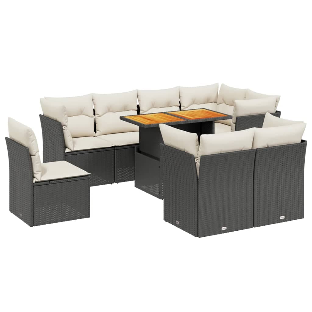 vidaXL 9 pcs conjunto de sofás p/ jardim c/ almofadões vime PE preto