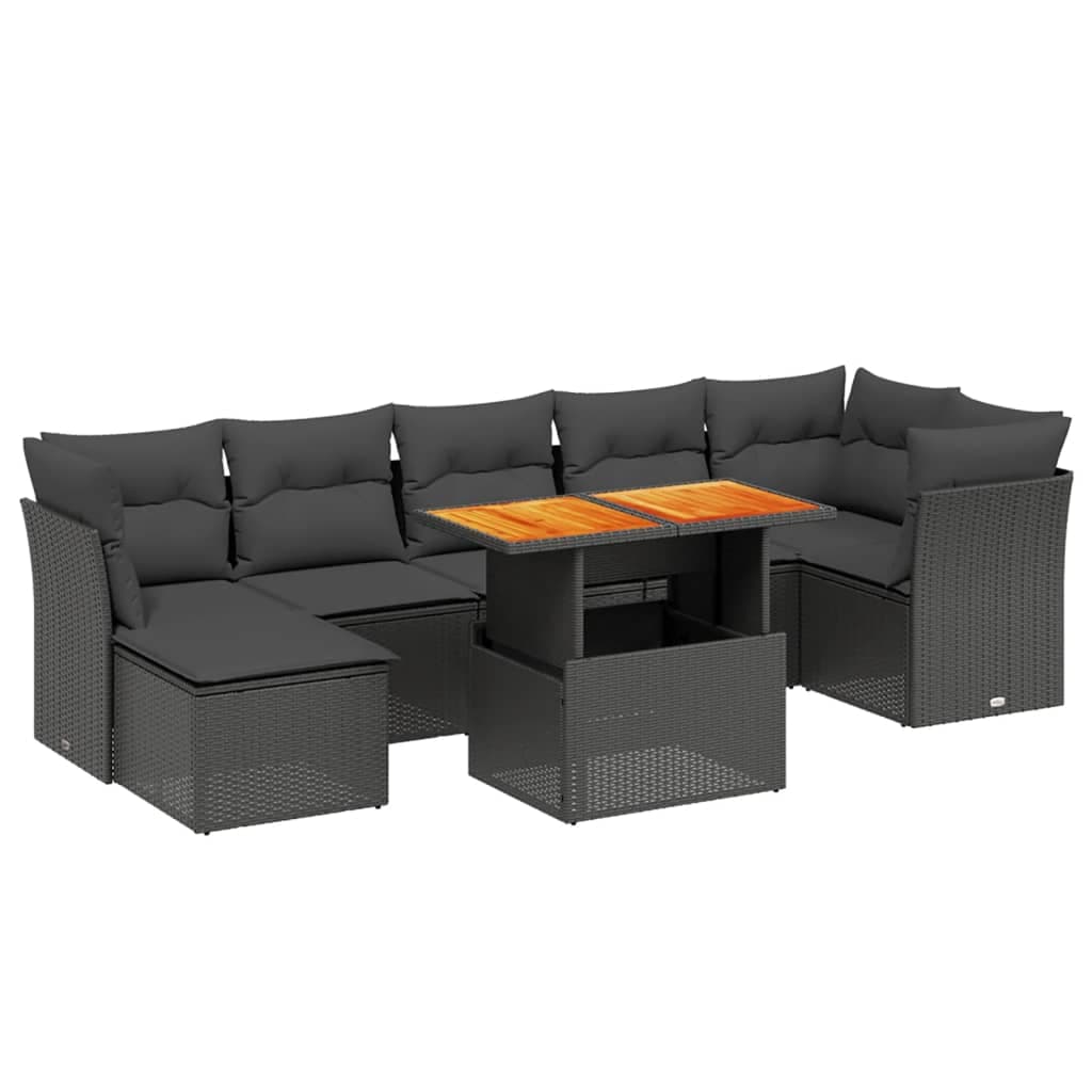vidaXL 8 pcs conjunto sofás de jardim com almofadões vime PE preto
