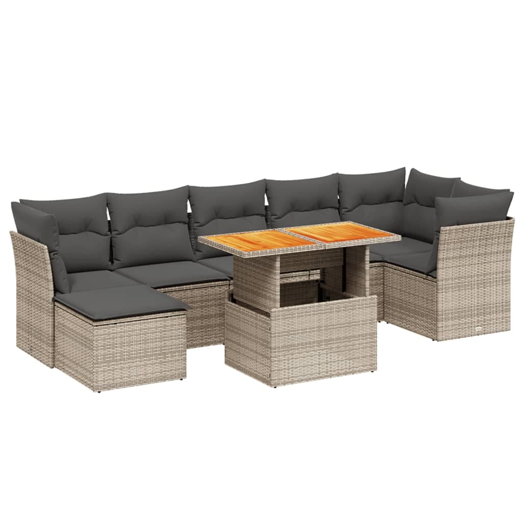 vidaXL 8 pcs conjunto sofás de jardim c/ almofadões vime PE cinzento