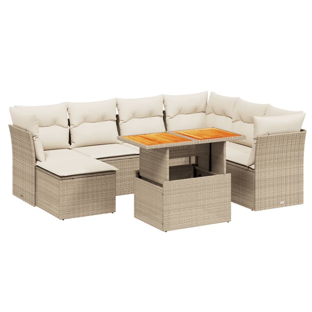 vidaXL 8 pcs conjunto de sofás p/ jardim com almofadões vime PE bege