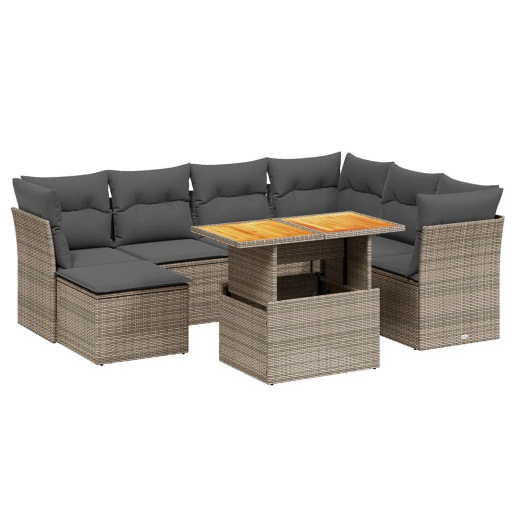 vidaXL 8 Peças Conjunto Sofás de Jardim com Almofadões Vime Pe Cinzento - 2923679940