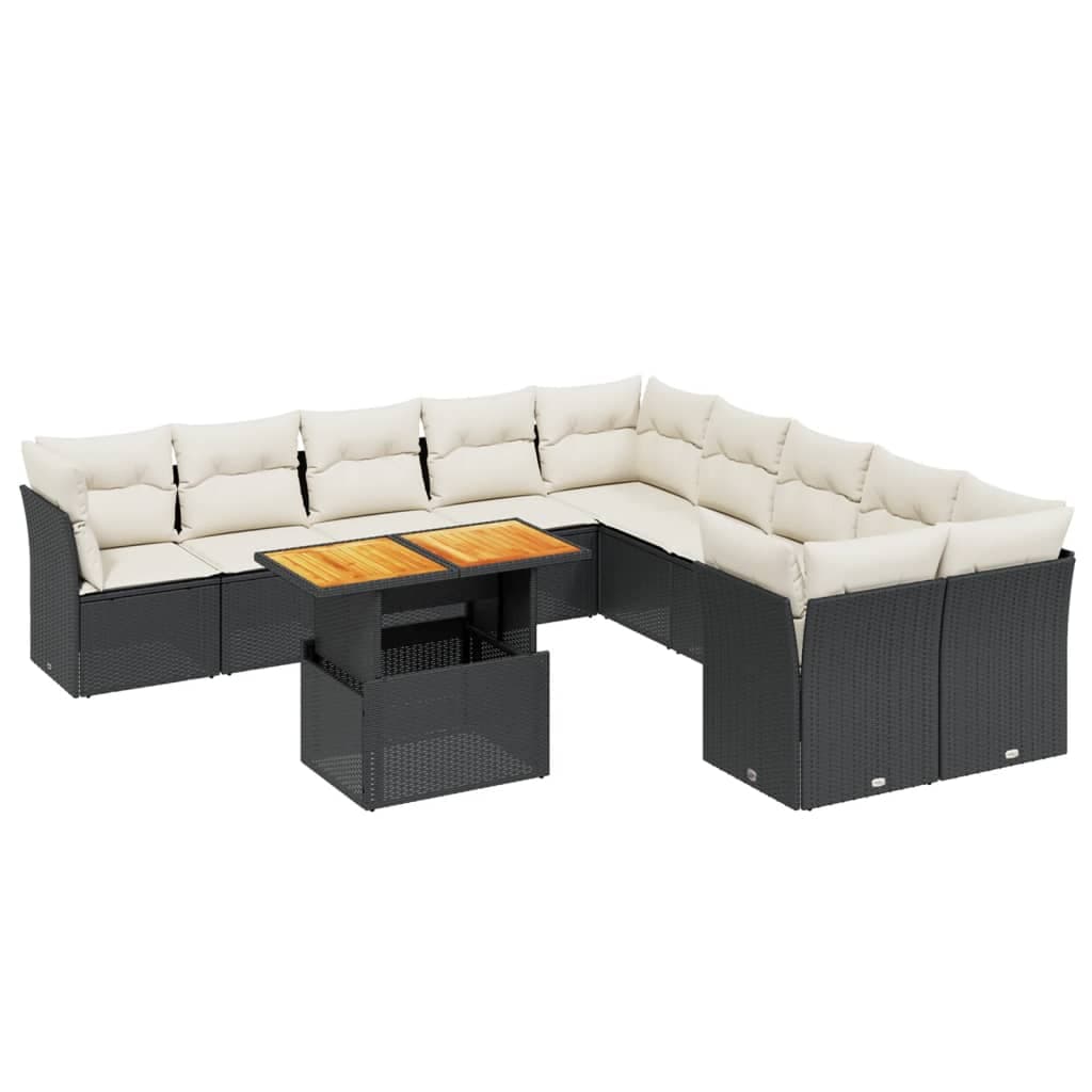 vidaXL 11 pcs conjunto sofás de jardim c/ almofadões vime PE preto
