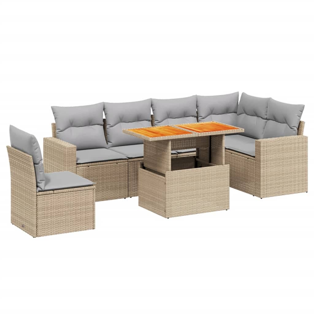 vidaXL 7 pcs conjunto de sofás p/ jardim com almofadões vime PE bege