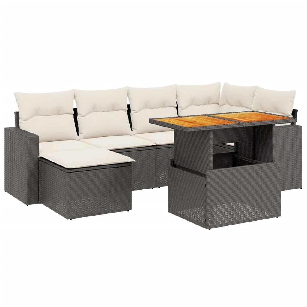 vidaXL 7 pcs conjunto de sofás p/ jardim c/ almofadões vime PE preto