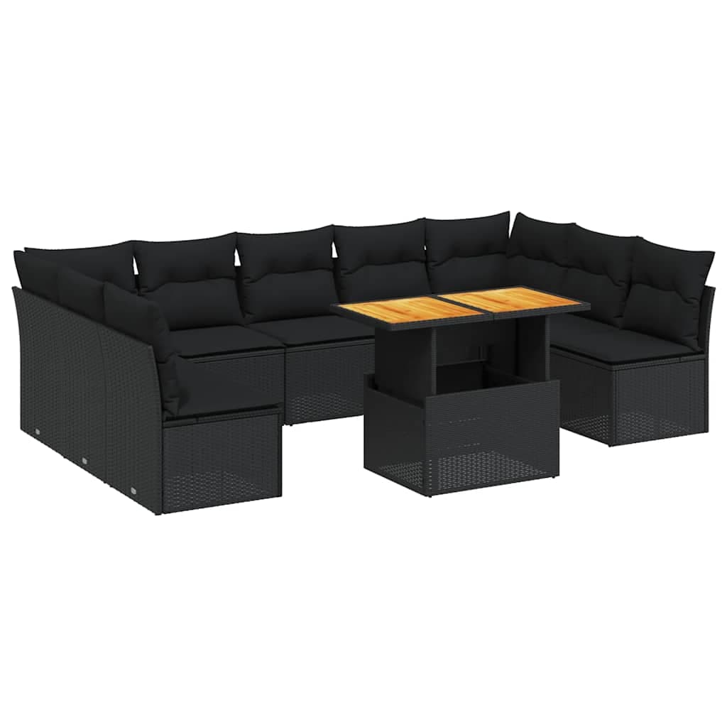 vidaXL 10 pcs conjunto sofás de jardim c/ almofadões vime PE preto