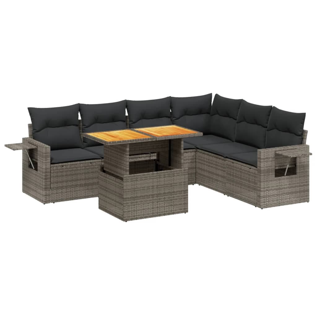 vidaXL 7 Peças Conjunto Sofás para Jardim com Almofadões Vime Pe Cinzento - 1498466495