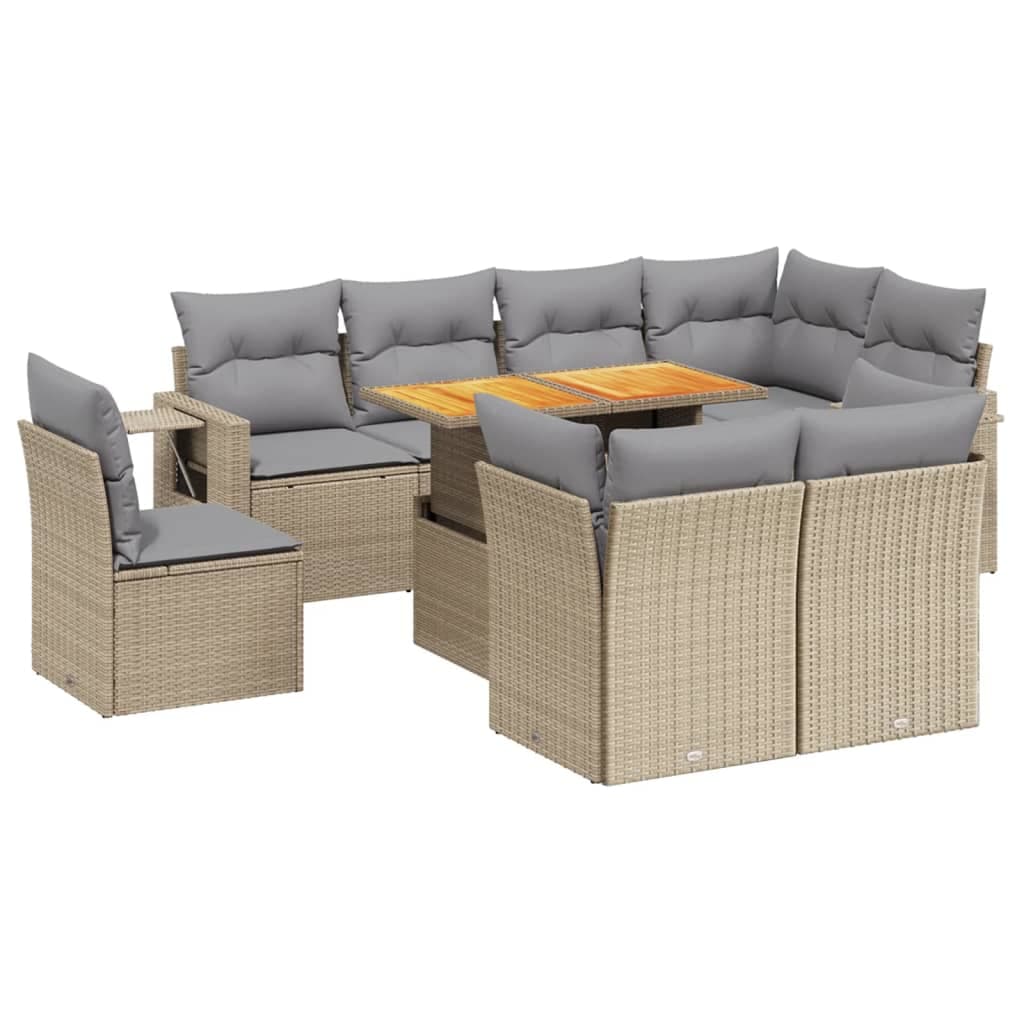 vidaXL 9 pcs conjunto de sofás p/ jardim com almofadões vime PE bege