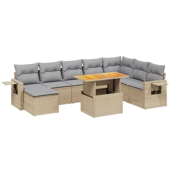 vidaXL 9 Peças Conjunto de Sofás para Jardim com Almofadões Vime Pe Bege - 636225337