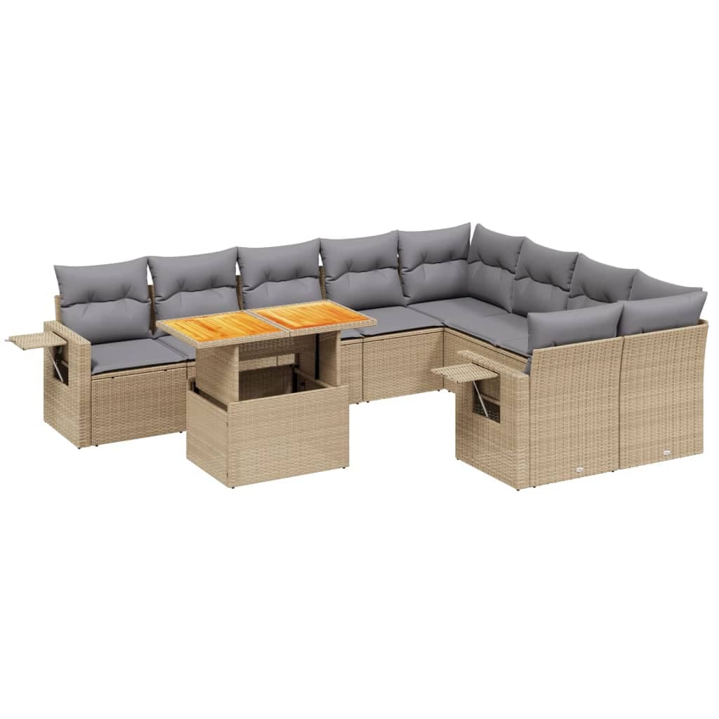 vidaXL 10 pcs conjunto de sofás p/ jardim com almofadões vime PE bege
