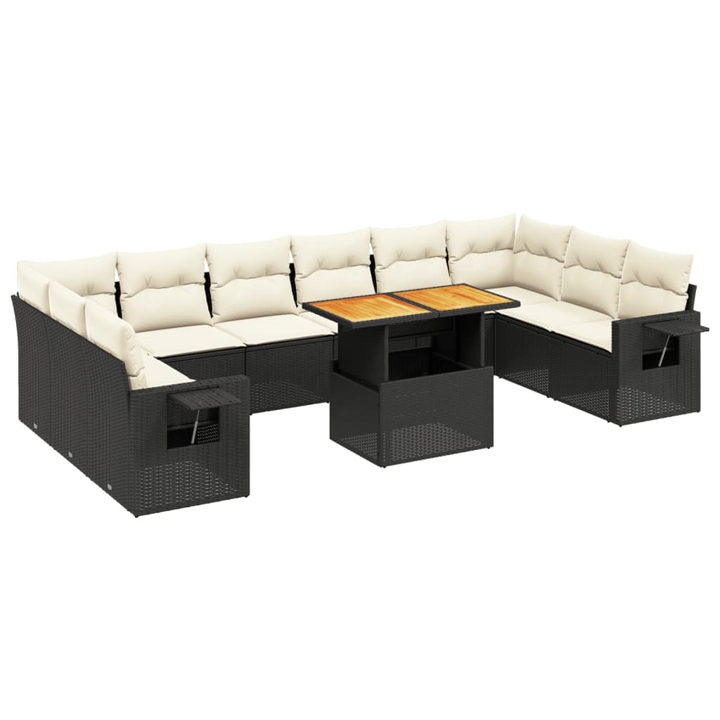 vidaXL 11 pcs conjunto sofás de jardim c/ almofadões vime PE preto