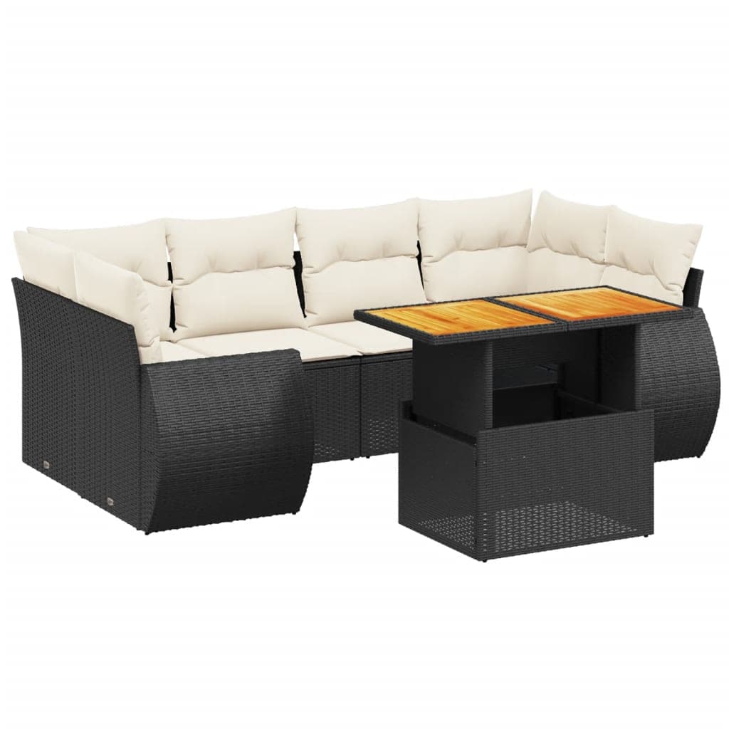 vidaXL 7 pcs conjunto de sofás p/ jardim c/ almofadões vime PE preto