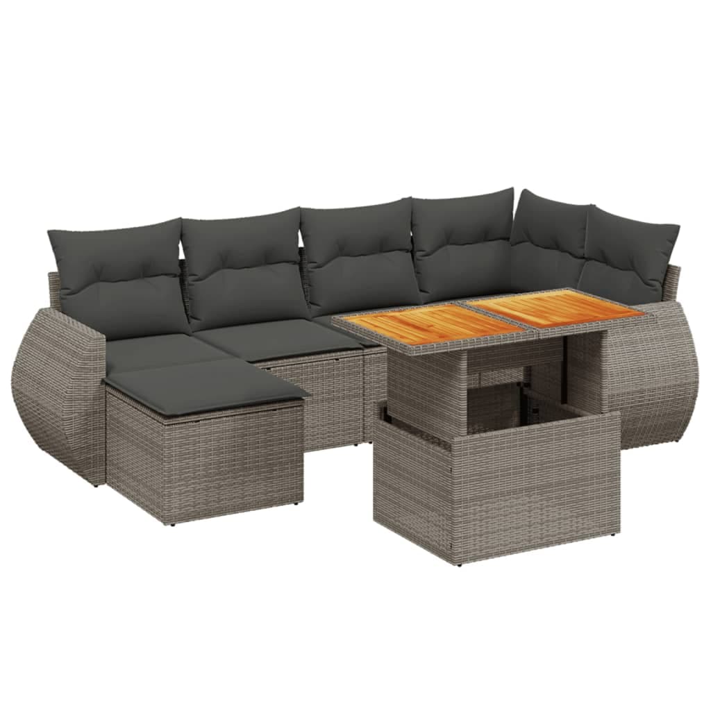 vidaXL 7 pcs conjunto sofás p/ jardim c/ almofadões vime PE cinzento