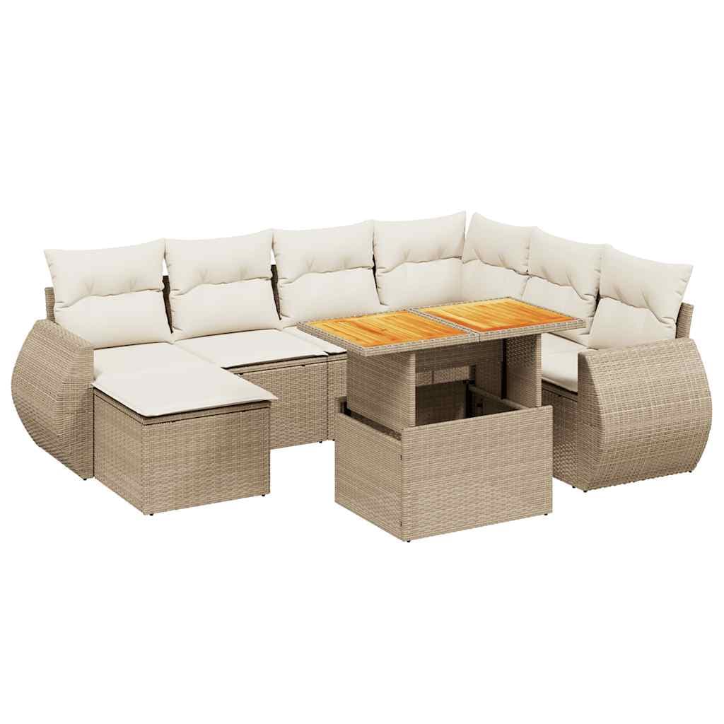 vidaXL 8 pcs conjunto de sofás p/ jardim com almofadões vime PE bege