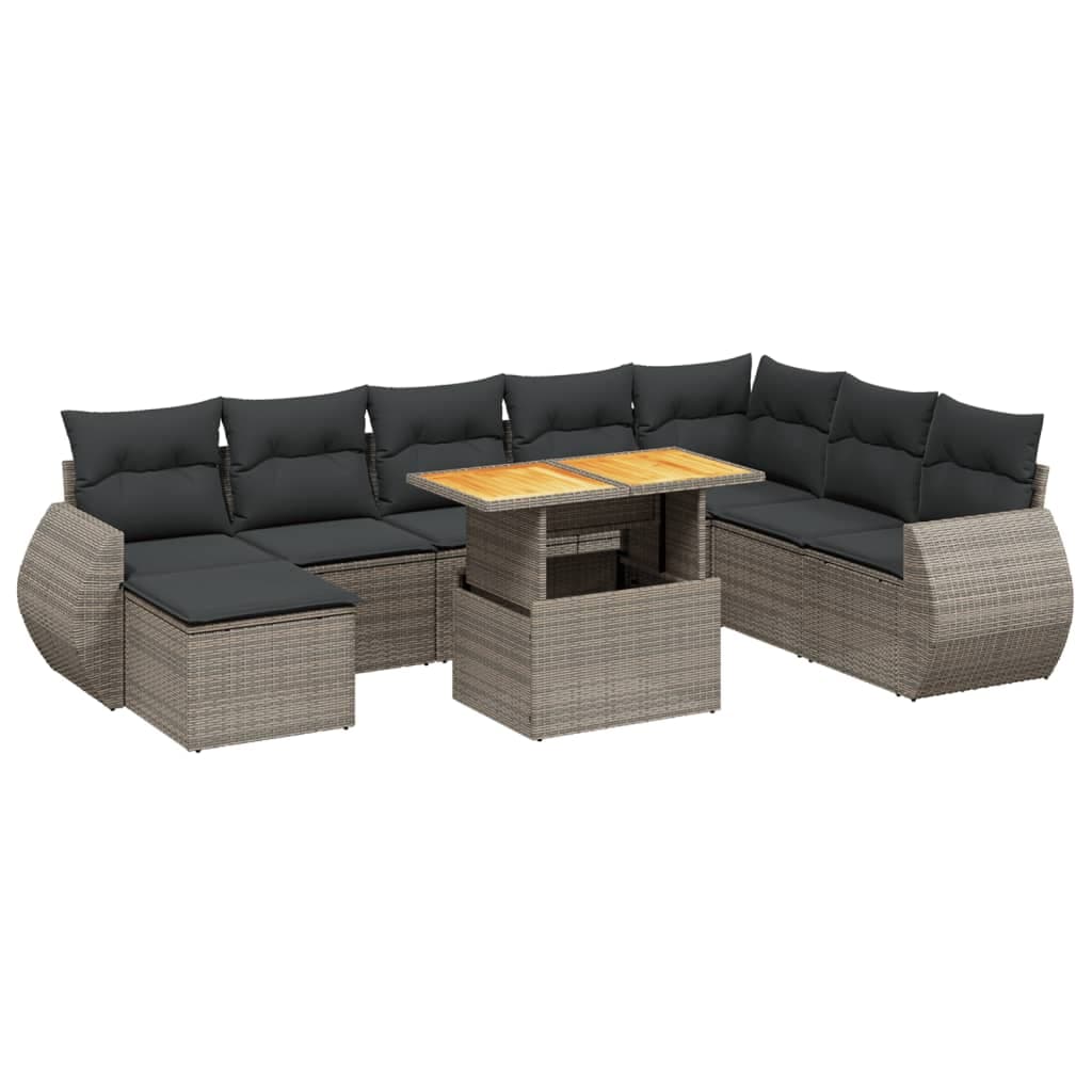 vidaXL 9 pcs conjunto sofás p/ jardim com almofadões vime PE cinzento