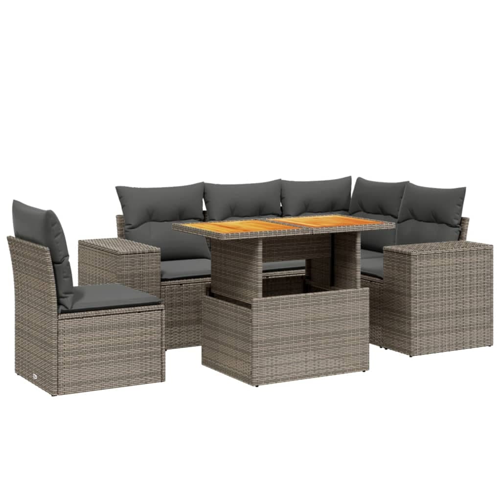 vidaXL 6 pcs conjunto sofás de jardim com almofadões vime cinzento