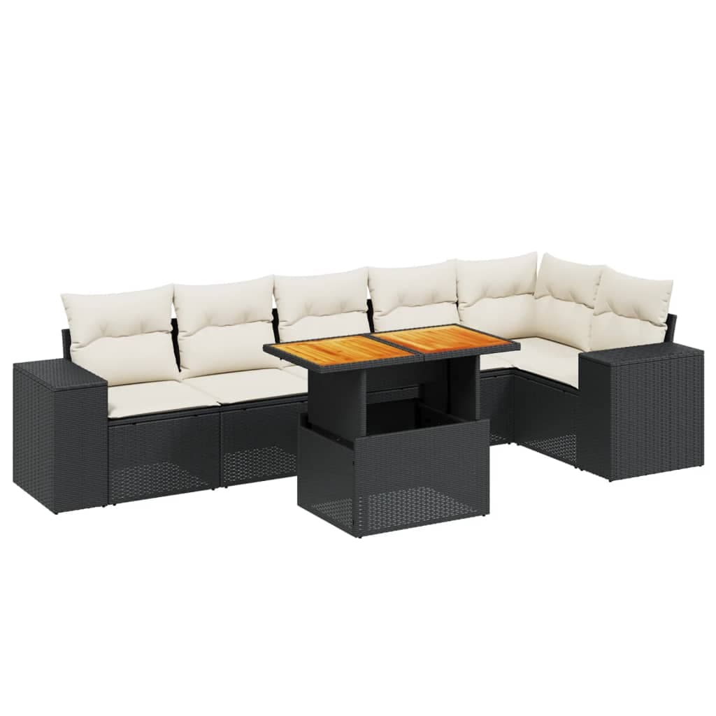 vidaXL 7 pcs conjunto de sofás p/ jardim c/ almofadões vime PE preto