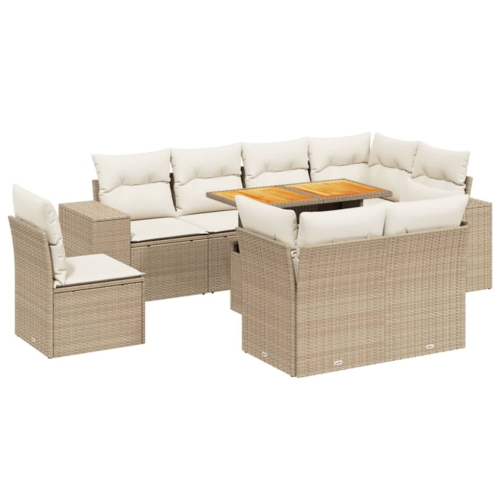 vidaXL 9 pcs conjunto de sofás p/ jardim com almofadões vime PE bege