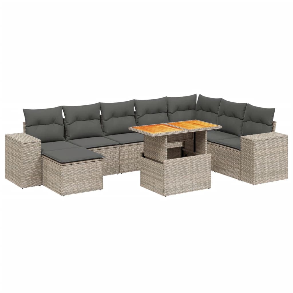 vidaXL 9 pcs conjunto sofás p/ jardim com almofadões vime PE cinzento
