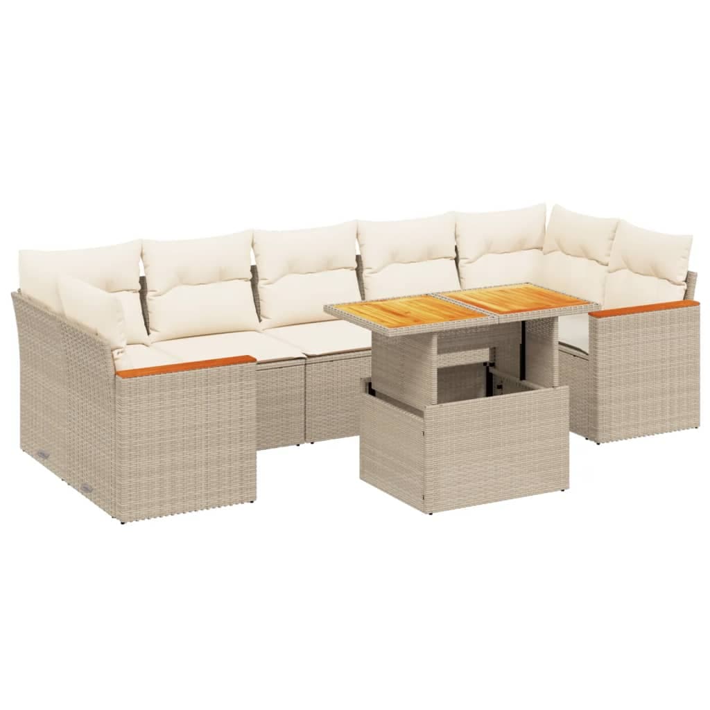 vidaXL 8 pcs conjunto de sofás p/ jardim com almofadões vime PE bege