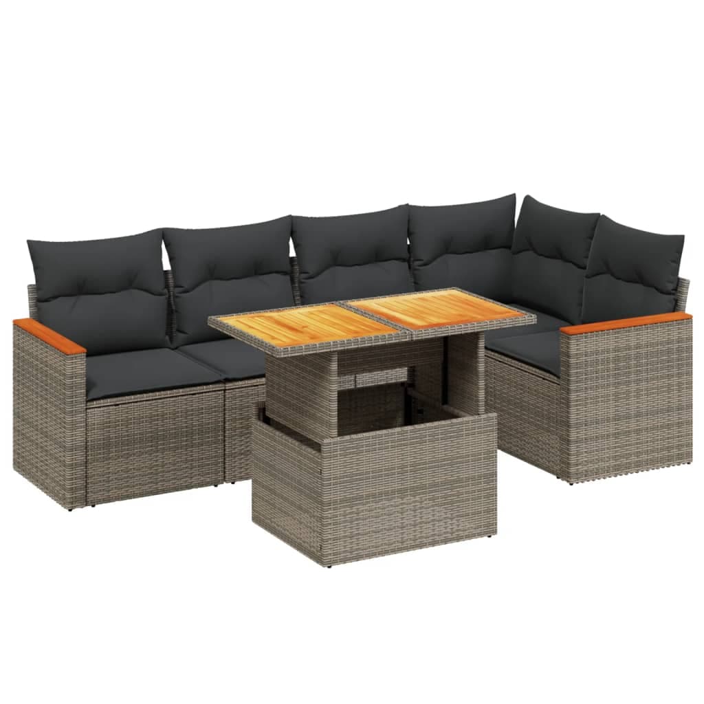 vidaXL 6 pcs conjunto sofás de jardim com almofadões vime cinzento