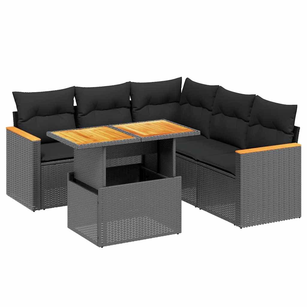 vidaXL 6 pcs conjunto sofás de jardim c/ almofadões vime PE preto