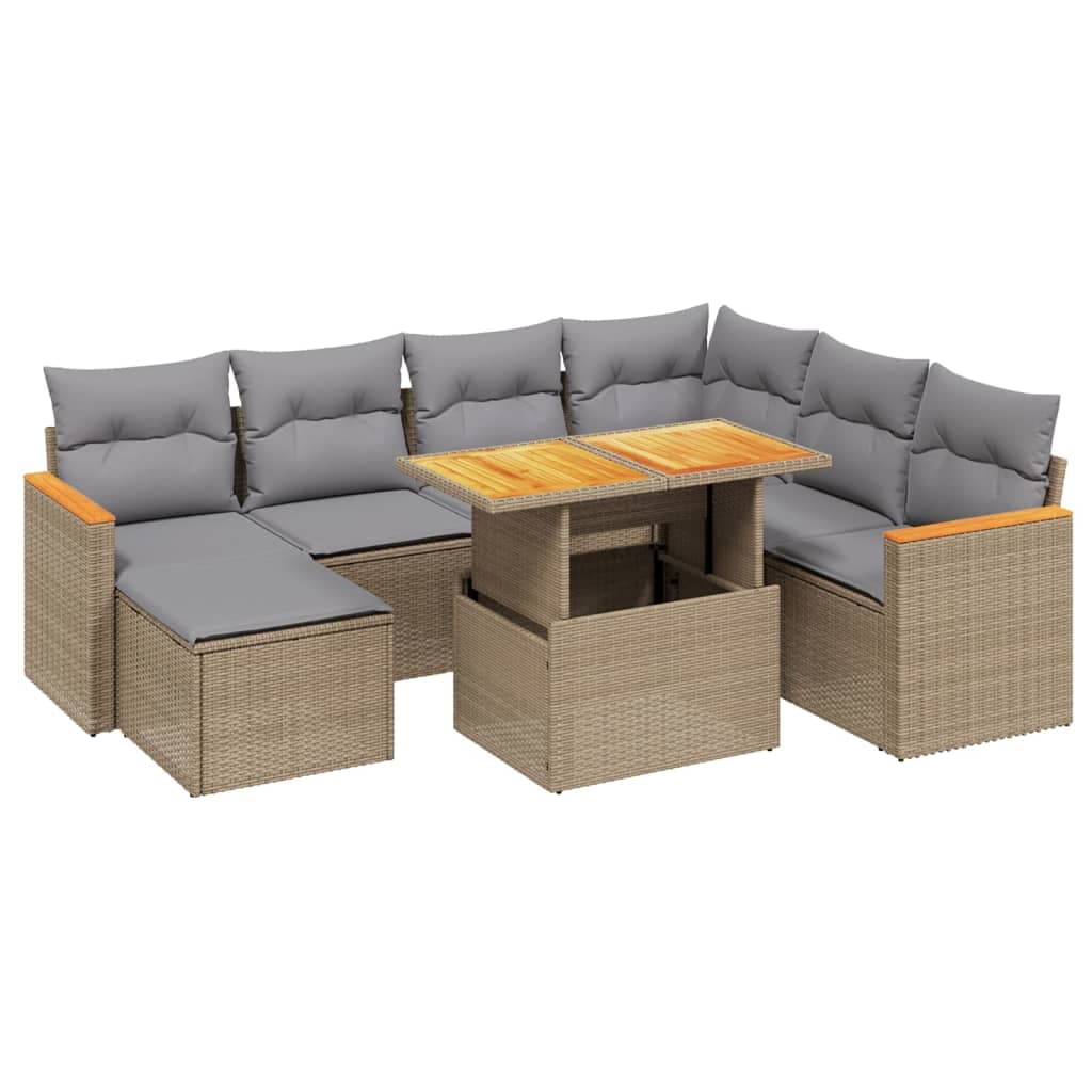vidaXL 8 pcs conjunto de sofás p/ jardim com almofadões vime PE bege