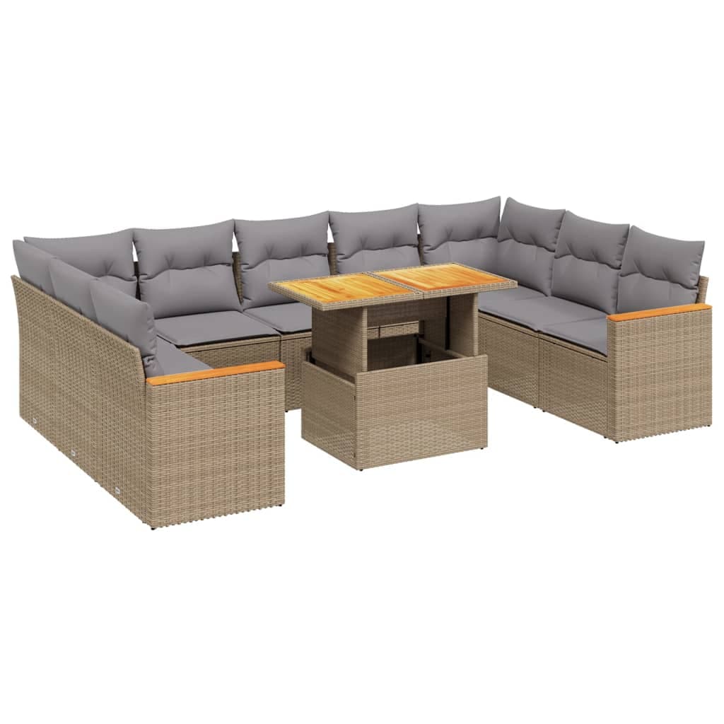 vidaXL 10 pcs conjunto de sofás p/ jardim com almofadões vime PE bege