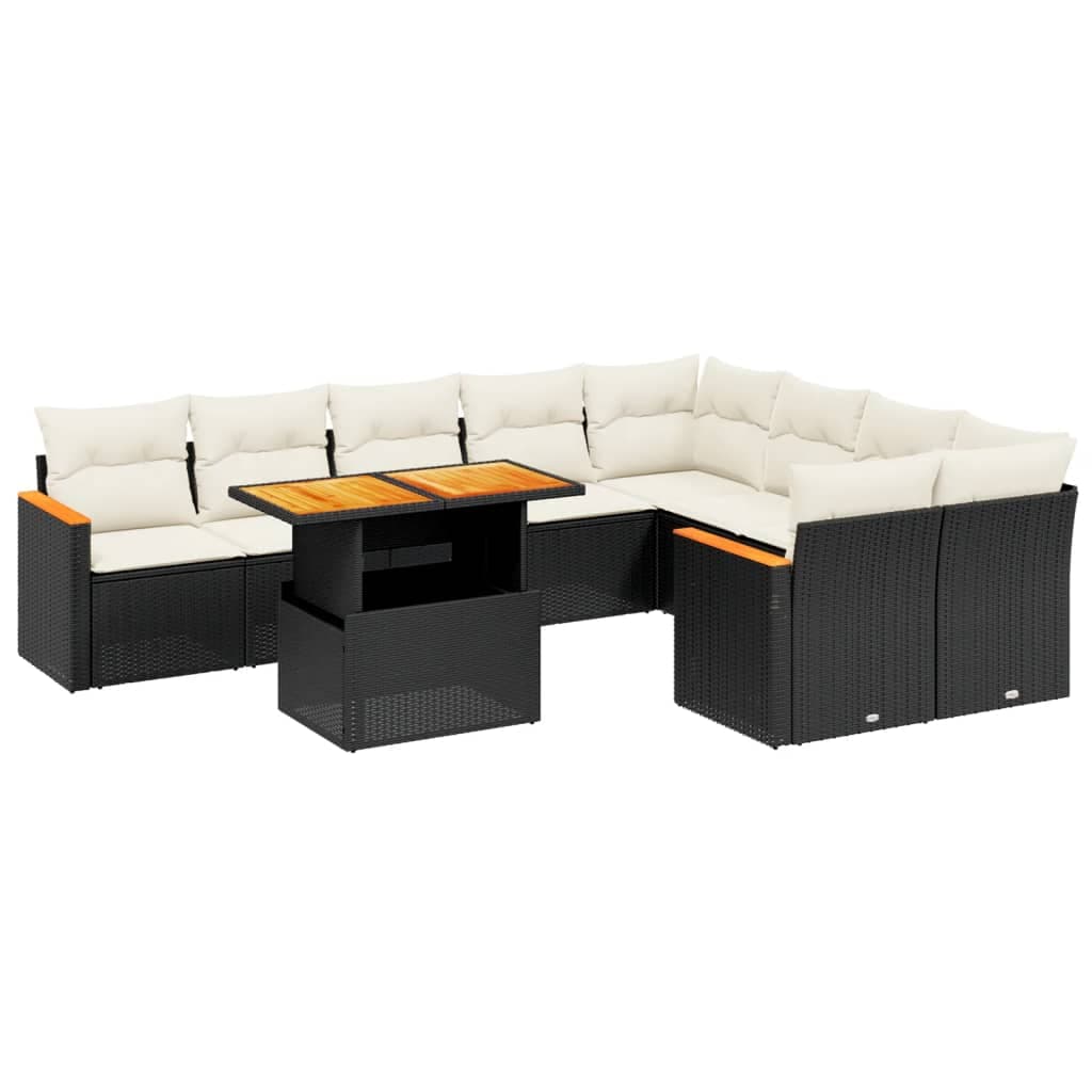 vidaXL 10 pcs conjunto sofás de jardim c/ almofadões vime PE preto