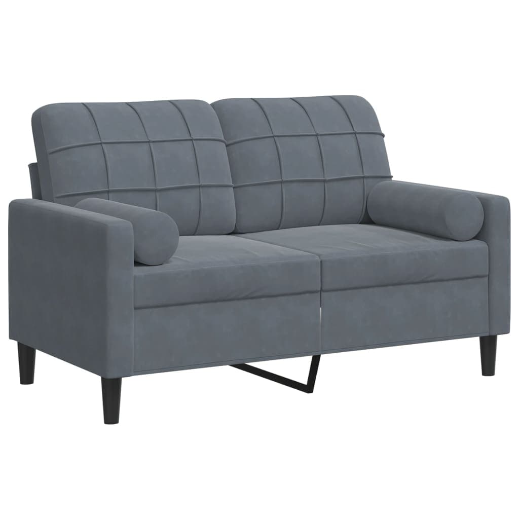 vidaXL Sofá 2 lug. c/ almofadas decorativas 120 cm veludo cinza-escuro