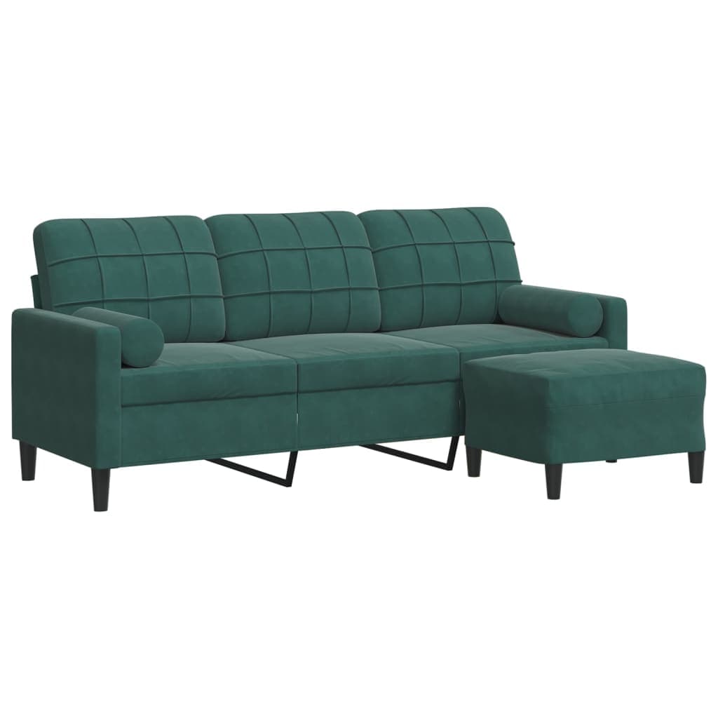 vidaXL Sofá de 3 lugares com apoio de pés 180 cm veludo verde-escuro