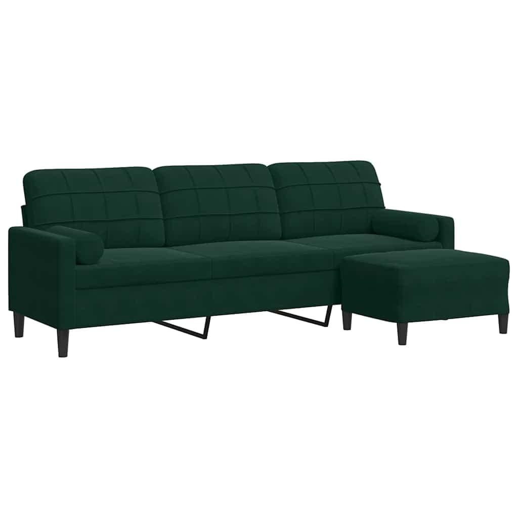 Sofá vidaXL de 3 Lugares com Apoio de Pés 210 cm Veludo Verde-escuro - 1545746787