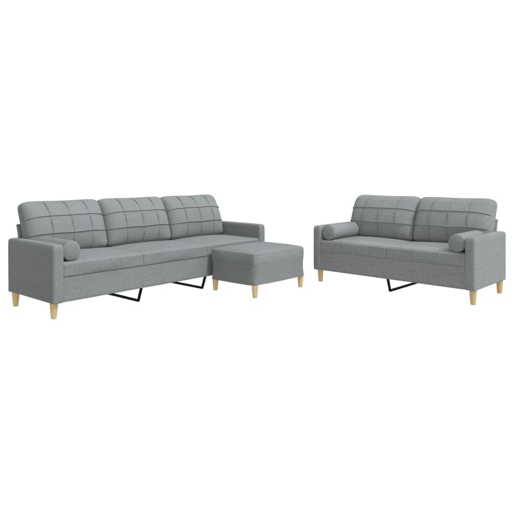 Sofá vidaXL 3pcs com Almofadões/apoio Pés Tecido Cinza-claro - 2518215049
