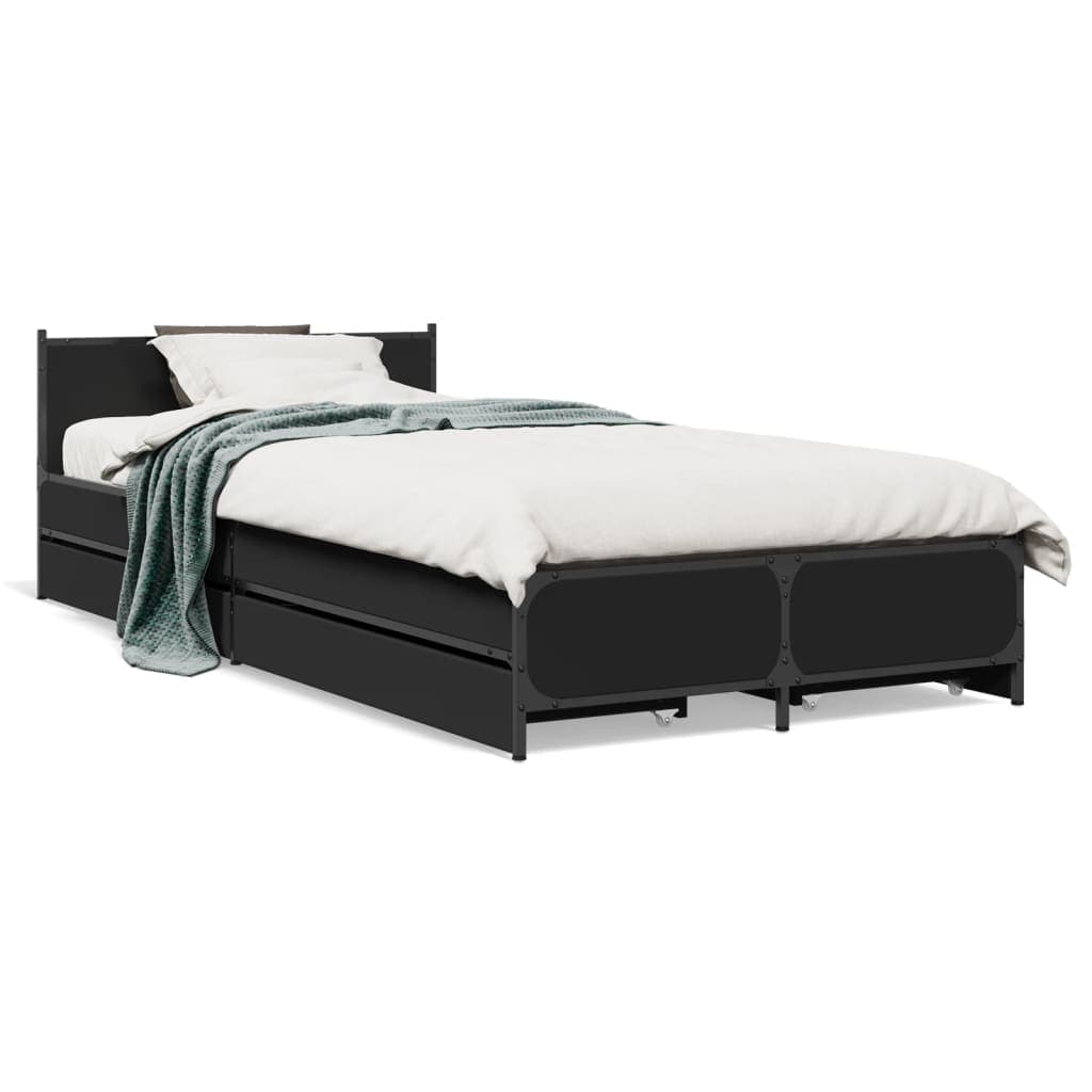 vidaXL Estrutura de cama c/ gavetas 90x200 cm derivados madeira preto
