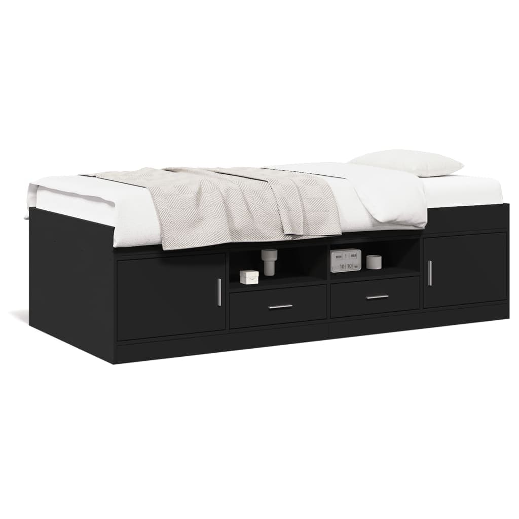 vidaXL Sofá-cama com gavetas sem colchão 100x200 cm preto