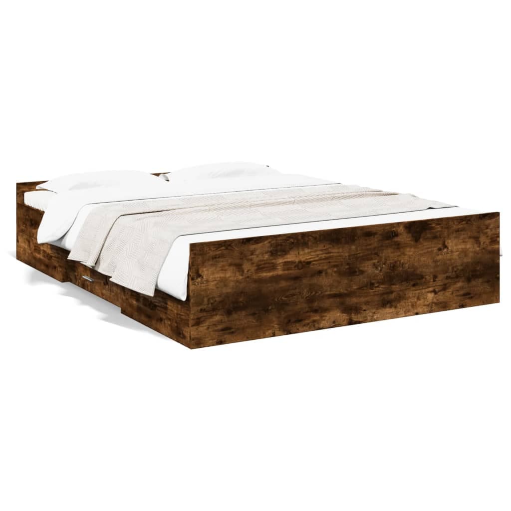 vidaXL Estrutura de Cama com Gavetas Derivados Madeira Carvalho Fumado - 4237890423