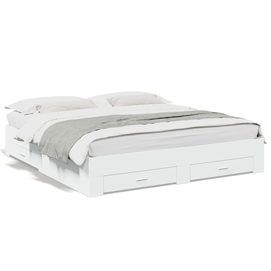 vidaXL Estrutura de cama c/ gavetas 200x200cm derivados madeira branco