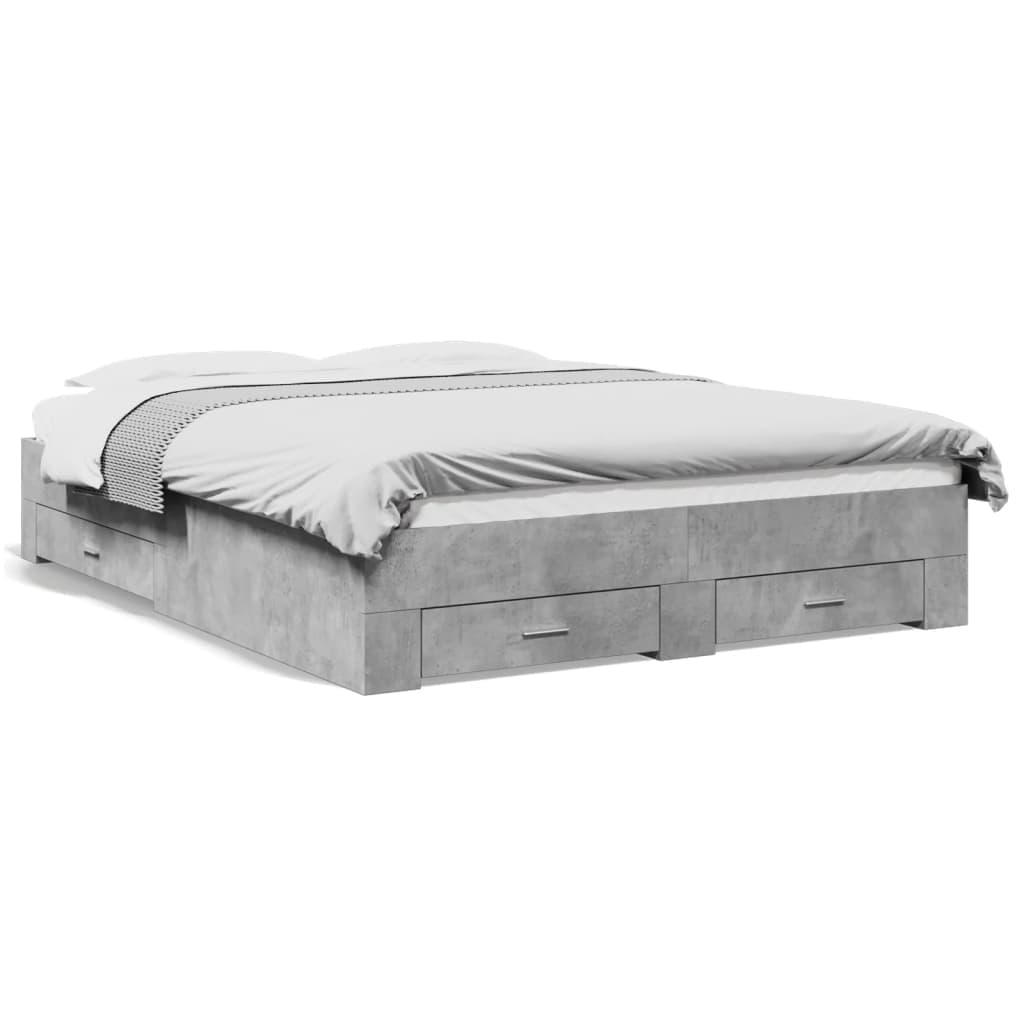 vidaXL Estrutura de Cama com Gavetas Derivados de Madeira Cinza-cimento - 2049236386