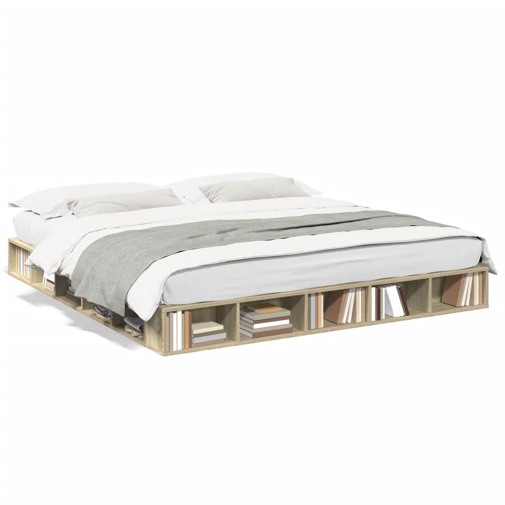 vidaXL Estrutura de Cama 200x200 cm Derivados Madeira Carvalho Sonoma - 879143212