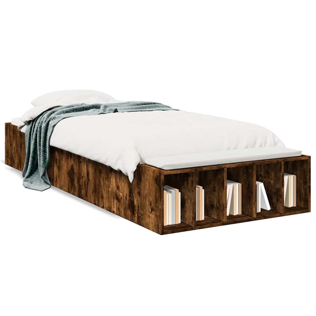 vidaXL Estrutura Cama 90x190 cm Derivados de Madeira Carvalho Fumado - 1251313927