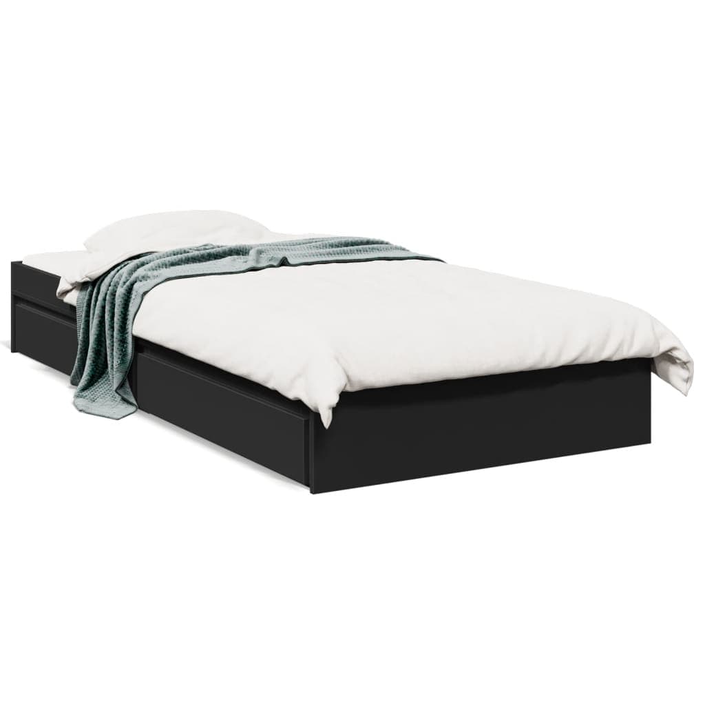 vidaXL Estrutura cama c/ gavetas 90x190 cm derivados de madeira preto