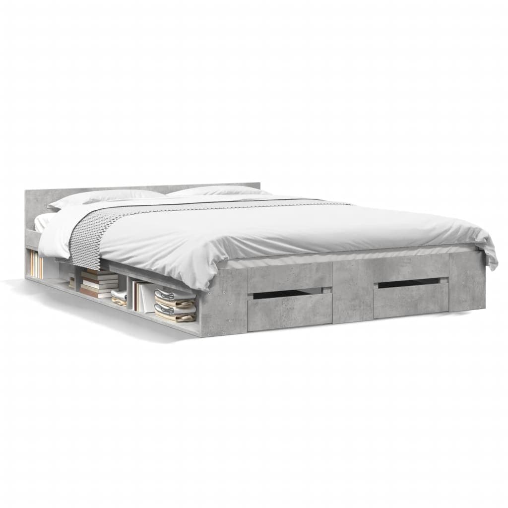 vidaXL Estrutura de Cama com Gavetas Derivados de Madeira Cinza-cimento - 1217489864