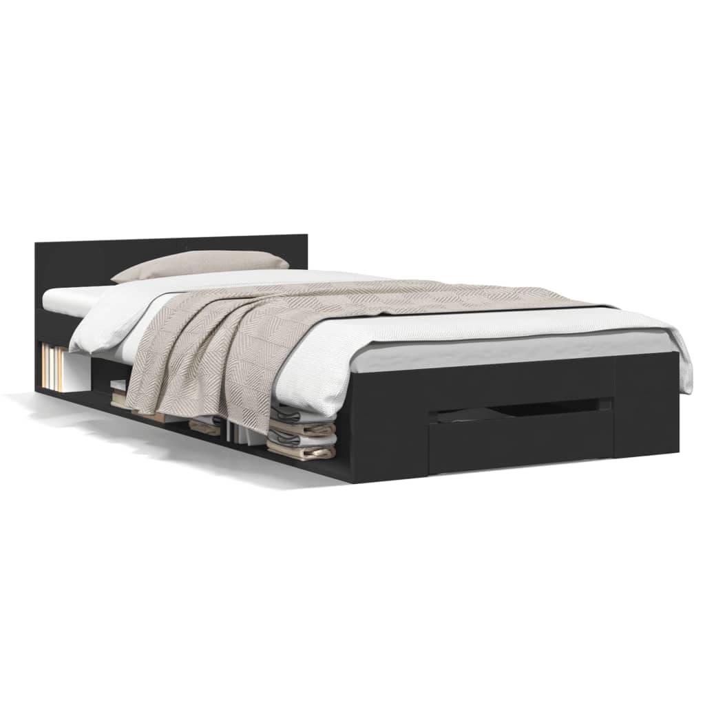 vidaXL Estrutura de cama c/ gaveta 100x200 cm derivados madeira preto