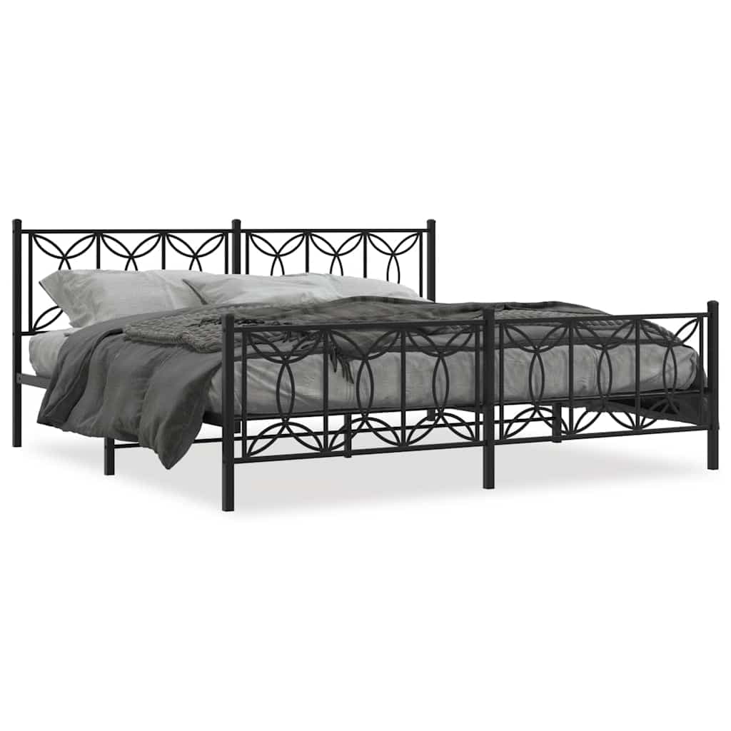 vidaXL Estrutura de Cama com Cabeceira e Pés 193x203 cm Metal Preto - 3735004790