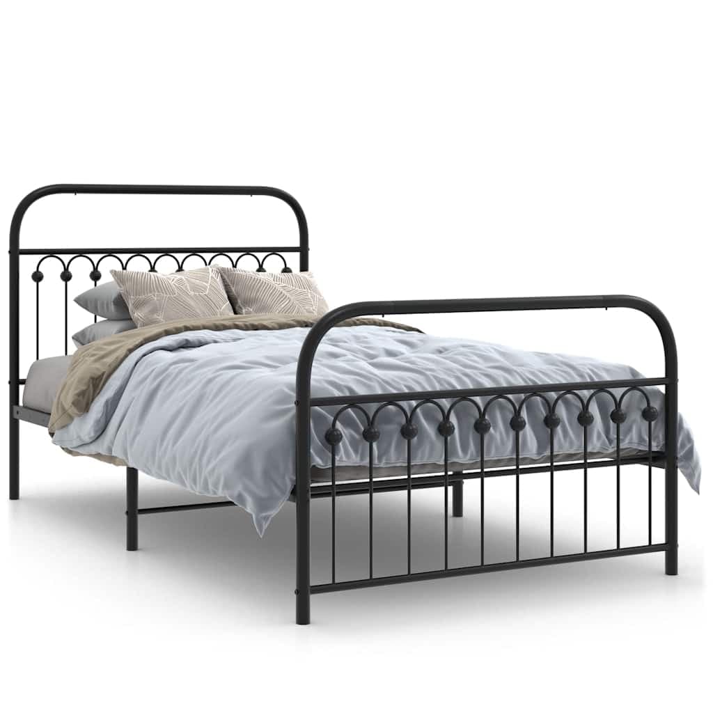 vidaXL Estrutura de Cama com Cabeceira e Pés 107x203 cm Metal Preto - 1457508546
