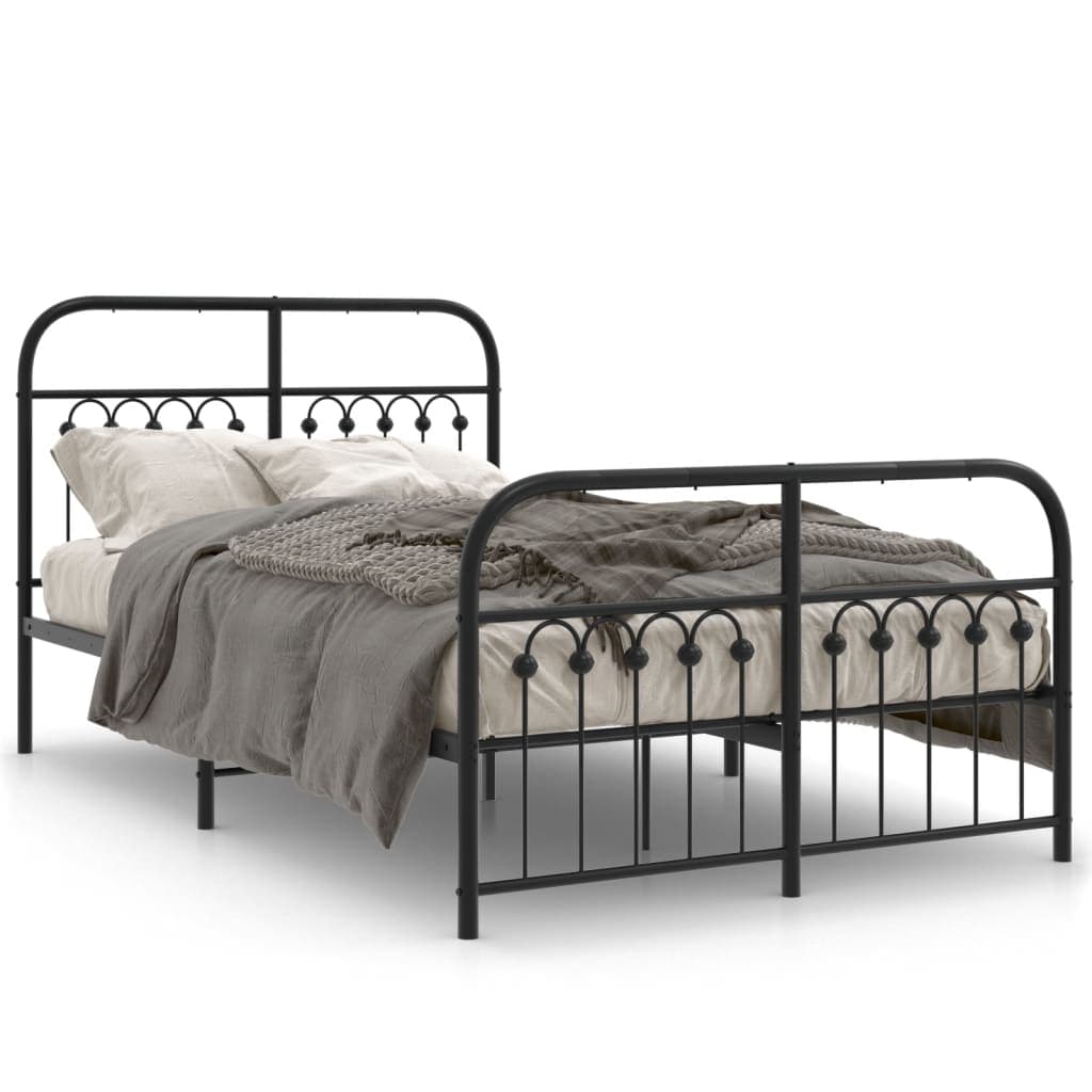 vidaXL Estrutura de cama com cabeceira e pés 120x190 cm metal preto